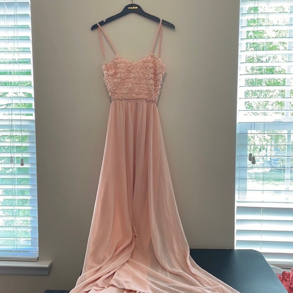 Lulus blush pink maxi dress (bridesmaid gown)